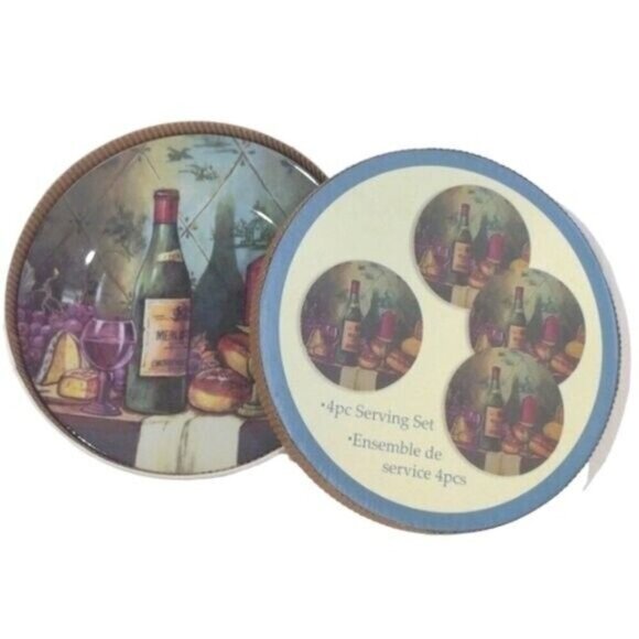 Vintage Casa Elite Boxed Set of Four 7.5 inch Diameter Wine & Cheese Plates - Picture 1 of 8